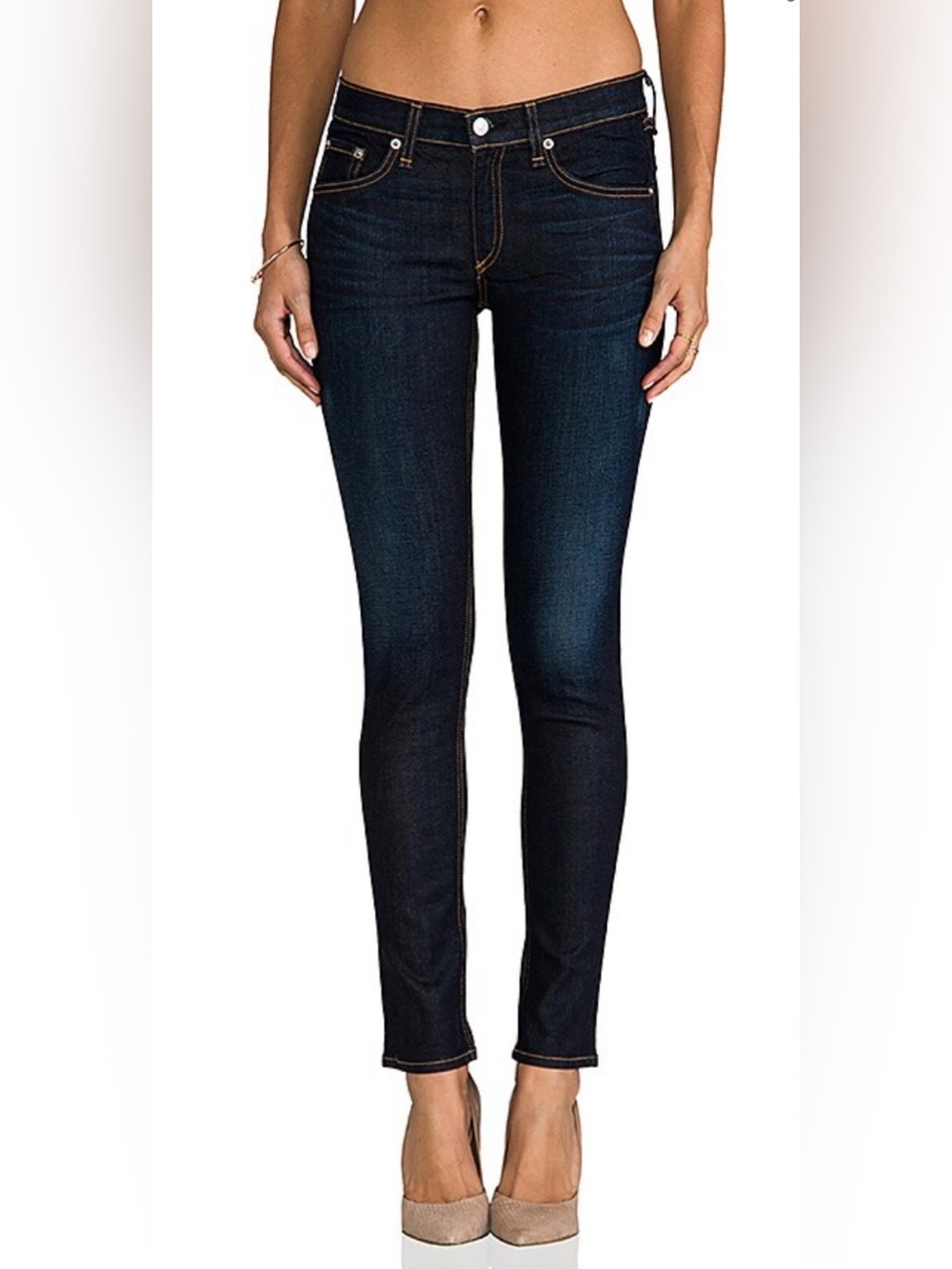 rag & bone Kensington Skinny Jeans Dark Blue Denim Low Rise Whiskering Size 26
